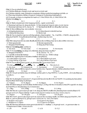 Bài tập  lipit luyện thi đại học môn hóa học năm học  2015-2016